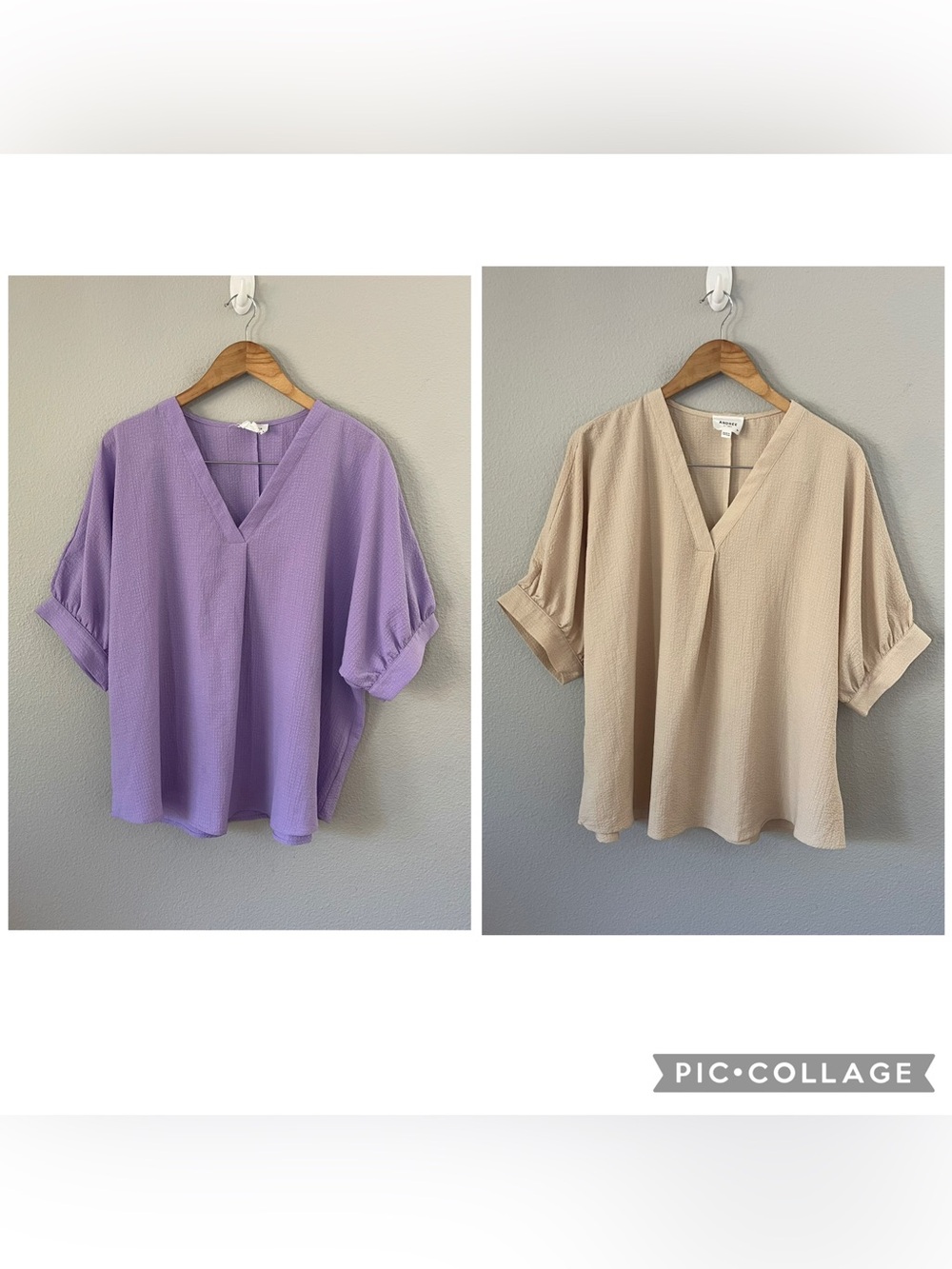 Andree by Unit Lot of 2 Blouses Oversize Size M Lilac/Cream Textured Bundle